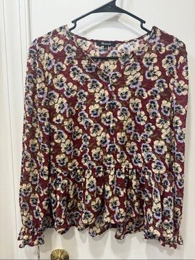 Madewell Burgundy Floral Peplum Blouse